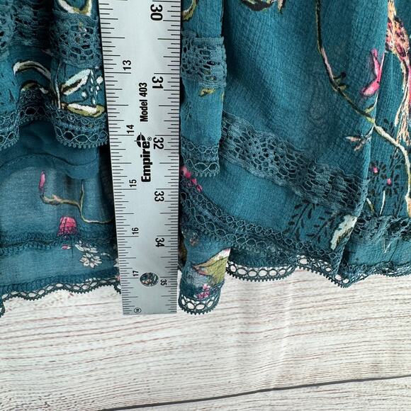 Free People Floral Rough Seam Semi Sheer Sleeve Mini Dress Womens Small Green - Picture 12 of 12